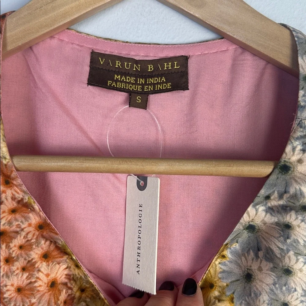 NEW Anthropologie Varun Bahl Catria Floral Dress SM Lined Pockets Made in India - Picture 15 of 16